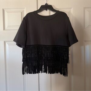 NWT DKNY Black Fringe Top Size S